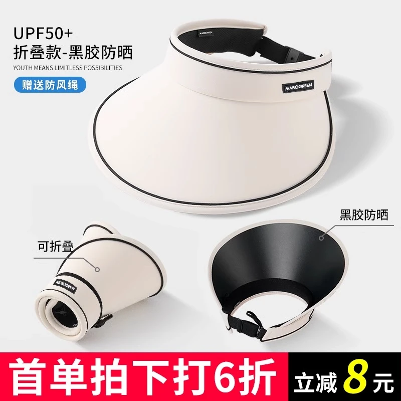 UPF50+防晒帽女款2025新款大帽檐防紫外线遮阳大头围空顶太阳帽子