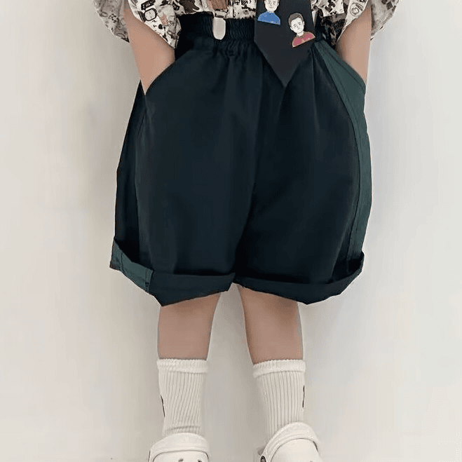 夏季韩版复古休闲卡通衬衫拼接背带短裤三件套潮2023新款儿童洋气