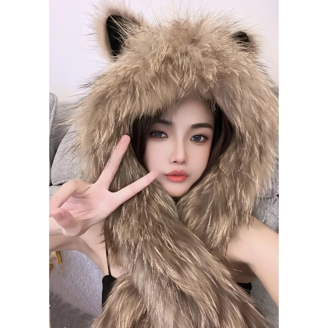 【思语】“猫耳朵” CC0808 貉子毛编织皮草帽子百搭时尚