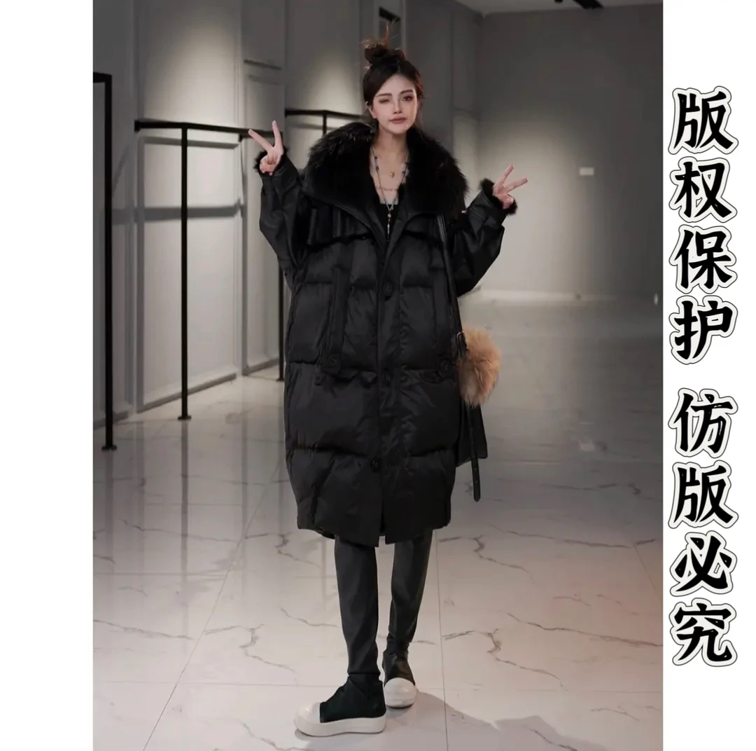 【思语】“棕阁” CC880809 设计师皮草鹅绒中长款外套