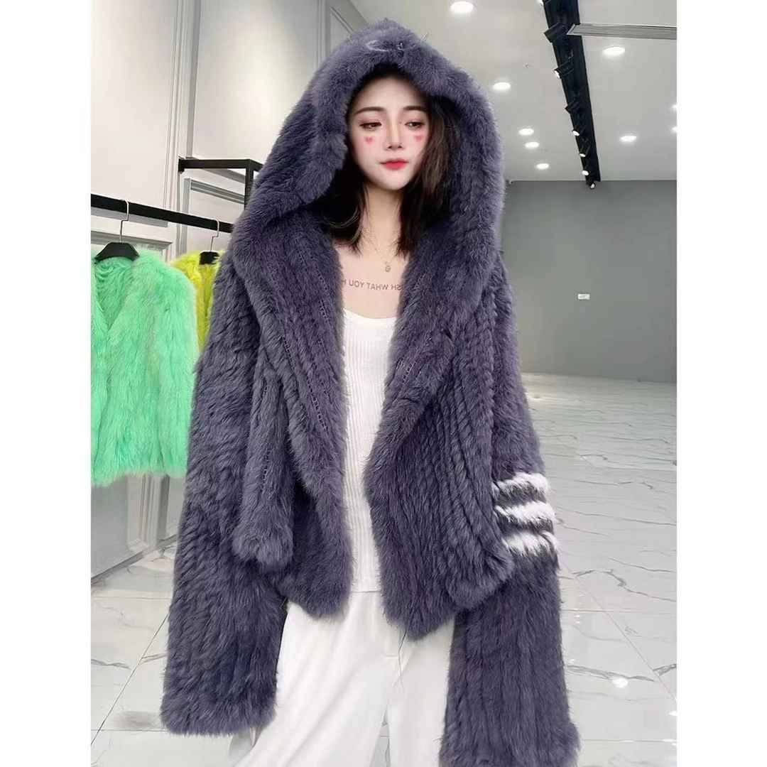 【思语】CC022 兔毛编织三条杠皮草外套