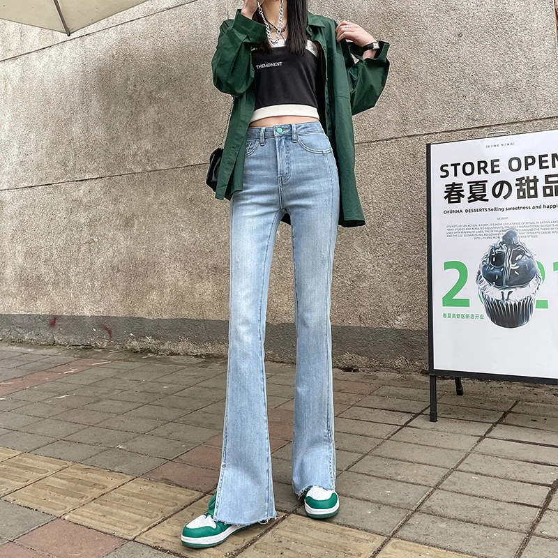 2024秋季高腰显瘦开叉微喇牛仔裤显瘦牛仔长裤JSY9206