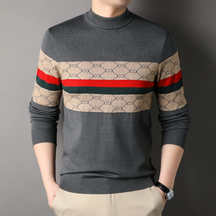 2024年秋冬新款半高领潮流时尚针织衫中青年男士商务高档加厚毛衣