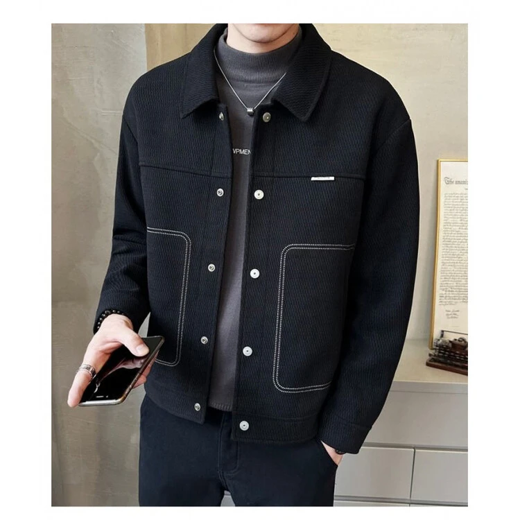 商场同款2024秋冬季男士外套潮流痞帅百搭呢子休闲翻领加厚夹克男