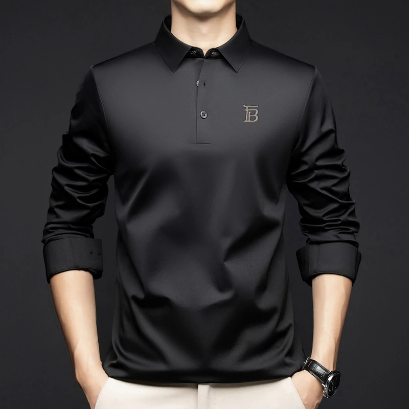 【品质甄选·桑蚕丝】秋季新款高端男士无痕长袖POLO衫翻领休闲T恤
