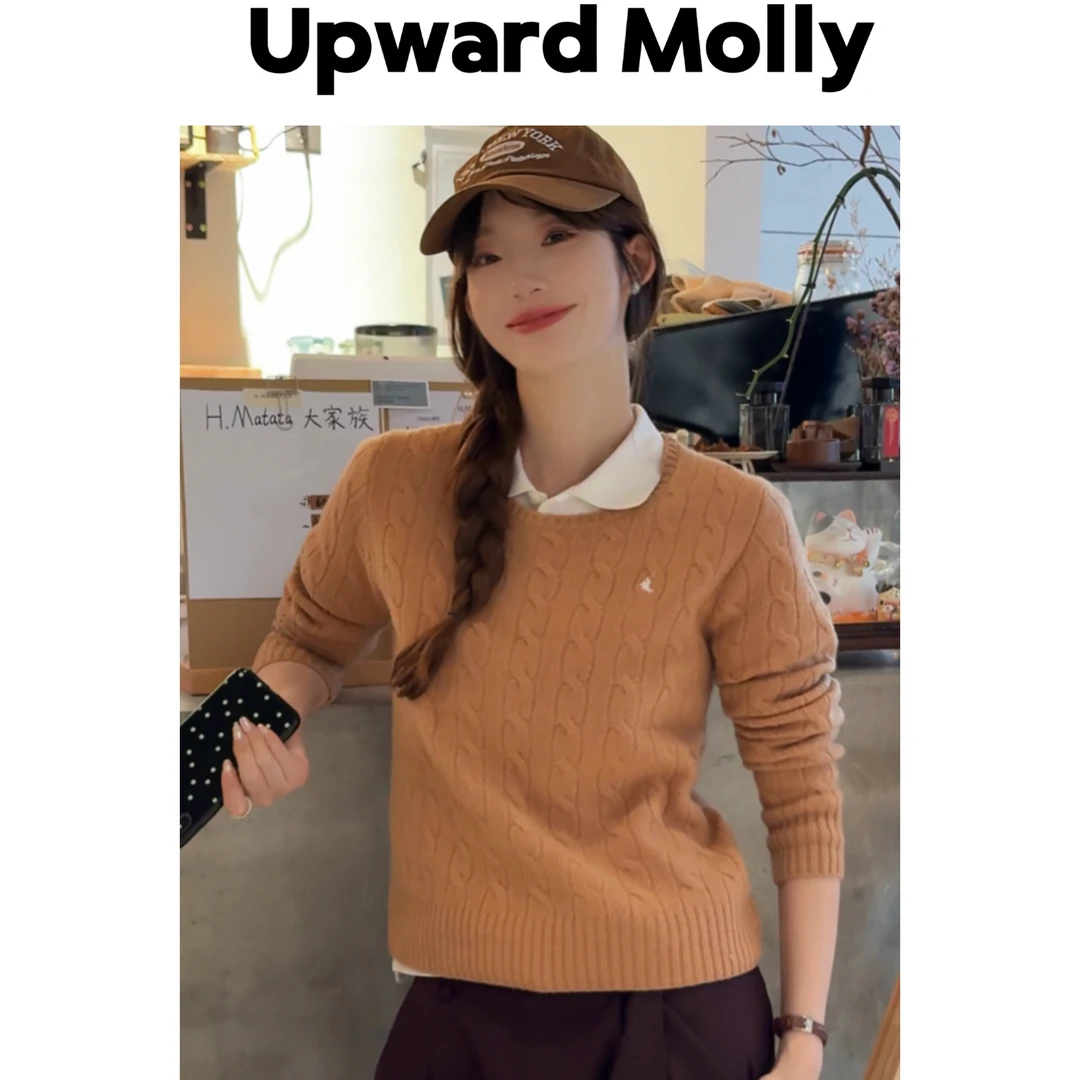 Upward Molly【时髦高智】高品质山羊绒混纺复古极简老钱绞花毛衣