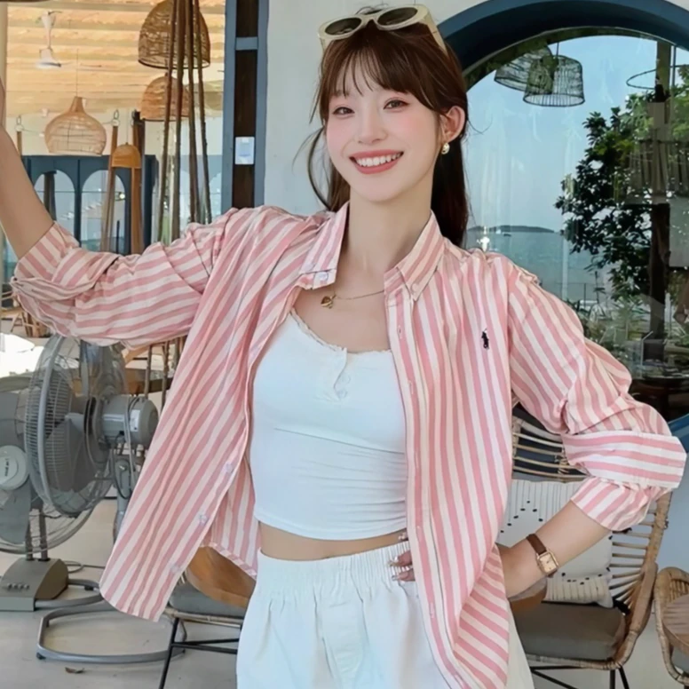 Upward Molly【粉色条纹】100亚麻肌理感老钱风立裁防晒百搭衬衫