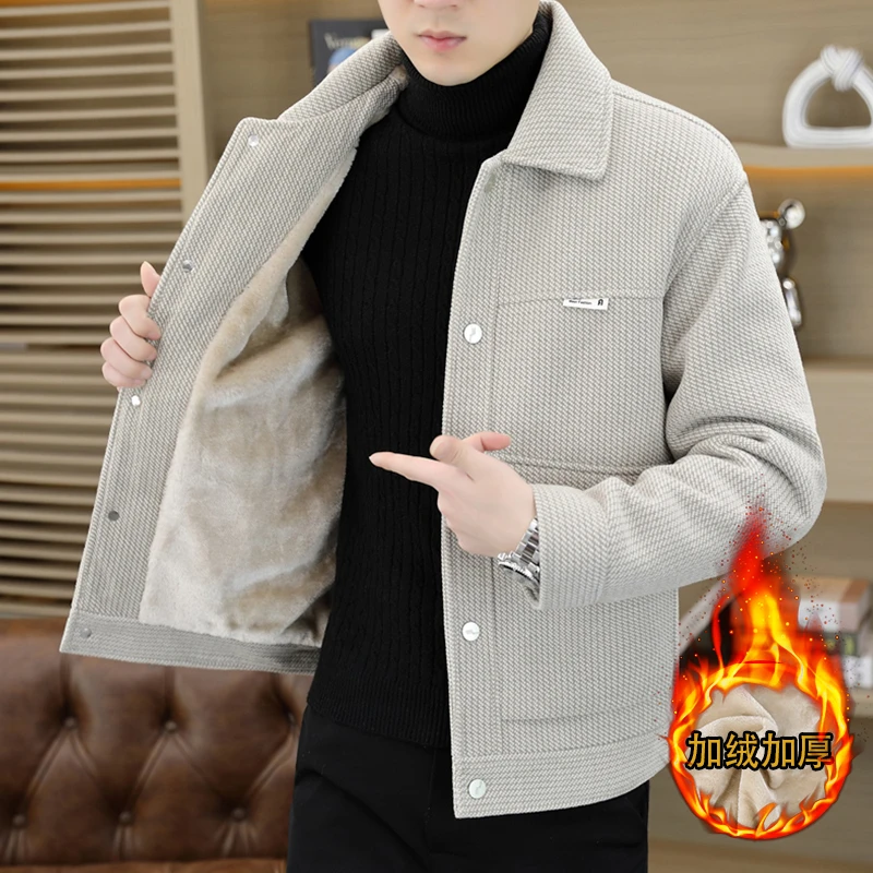 景君澜轻奢冬季夹克男士加绒加厚新款修身上衣轻熟风男士秋冬外套