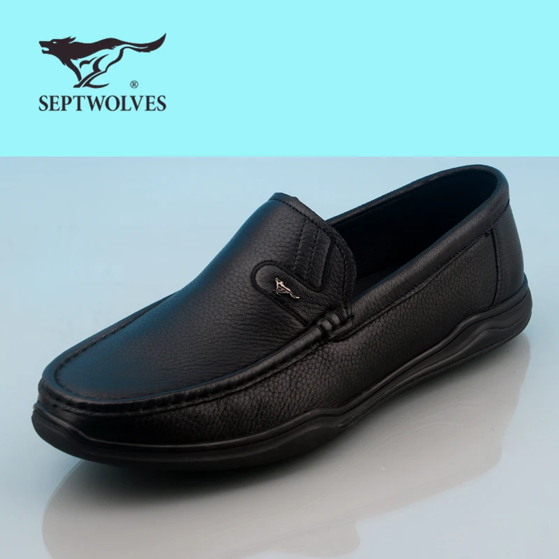 七匹狼内外真皮男鞋秋季上新真皮鞋软底黑色舒适圆头一脚蹬休闲鞋