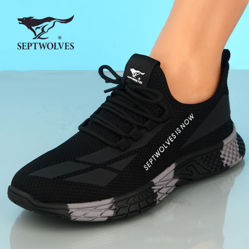 七匹狼男士飞织网面透气运动休闲鞋轻便百搭软底潮鞋时尚跑步加绒