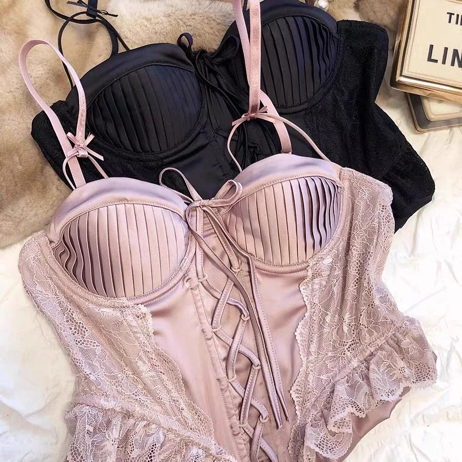【法式泡芙】 甜辣妹蕾丝吊带背心女2024新款带胸垫不规则内搭上衣