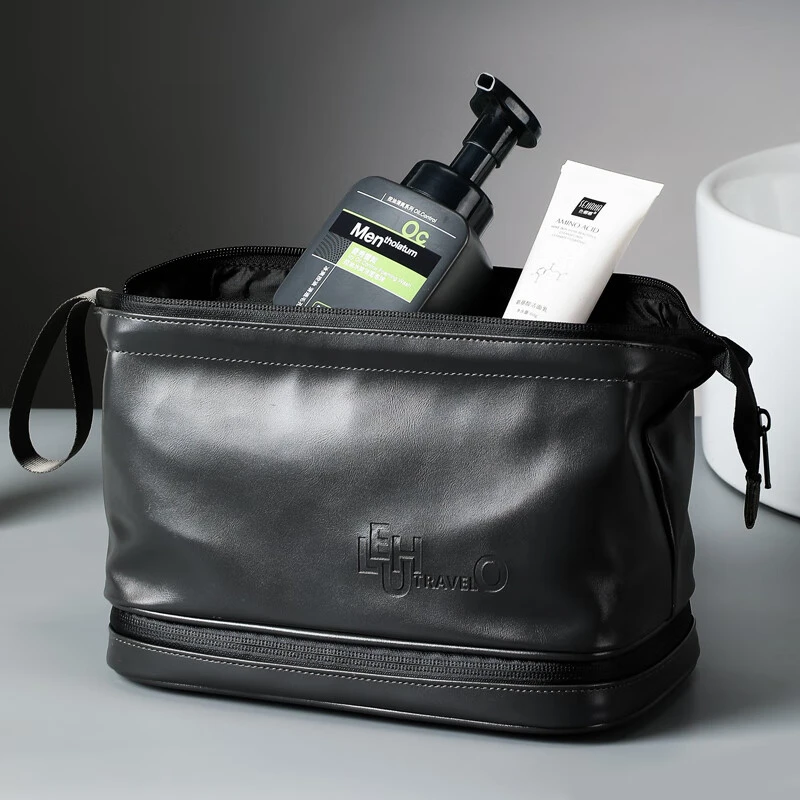 洗漱包男出差化妆品收纳男士便携干湿分离商务旅游高端皮质洗漱袋