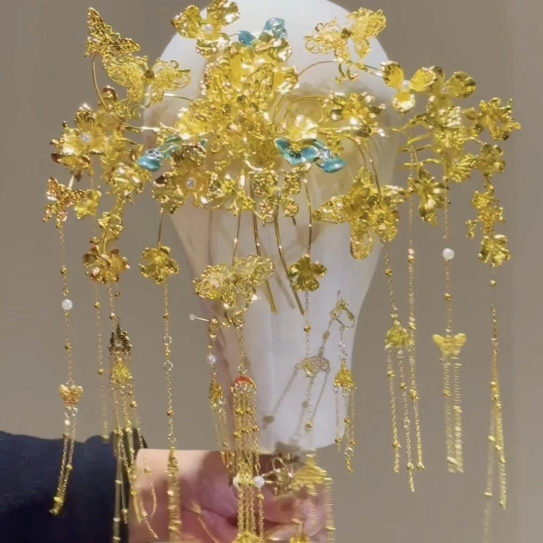 《特别推荐》超美金色系婚礼后压发饰灵气发簪爆火新娘饰品大气结婚