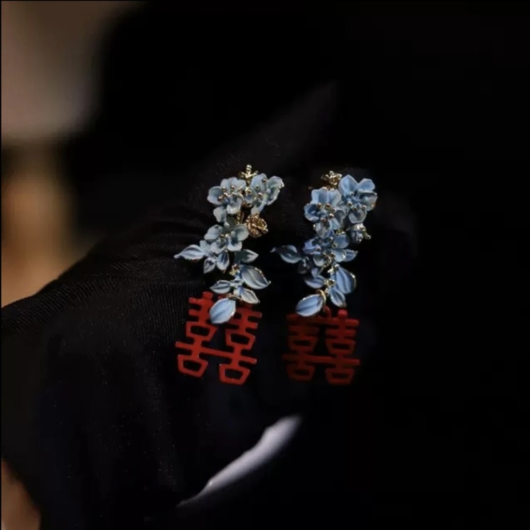 欧姿新娘饰品蓝色耳环古风10336