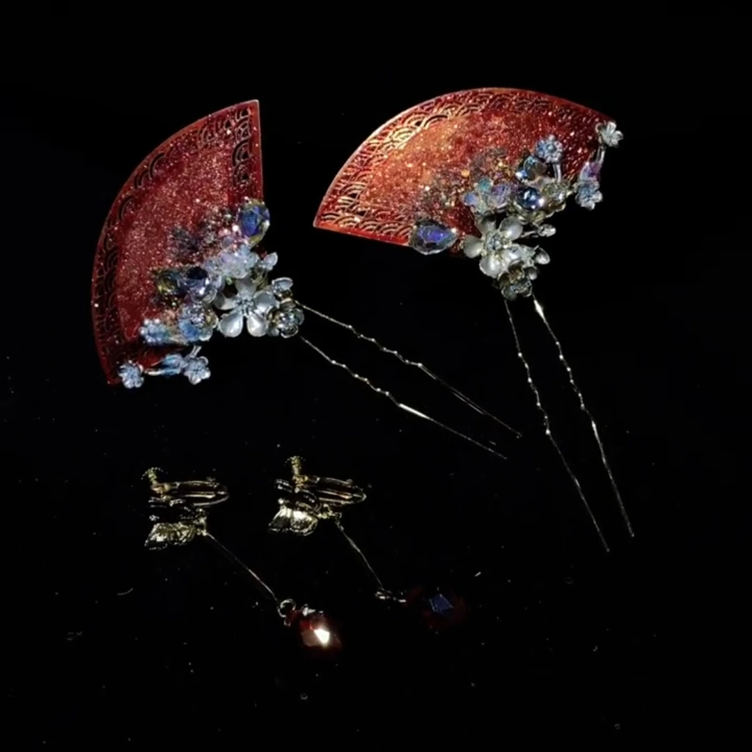 欧姿新娘饰品新款古风红色发簪发钗秀禾头饰结婚跟妆配饰女