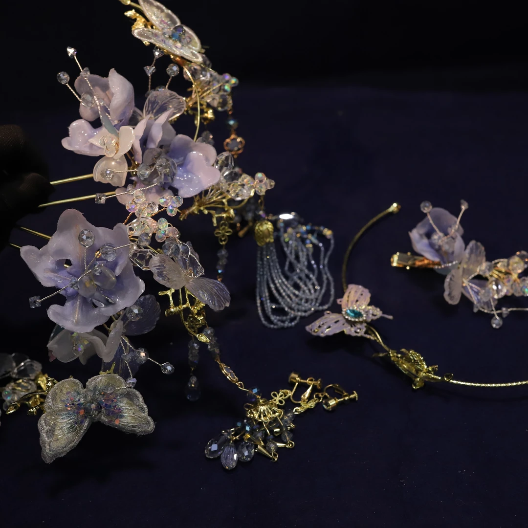 淡紫色色精致极简百搭蝴蝶灵气不挑人秀禾头饰婚礼跟妆发饰