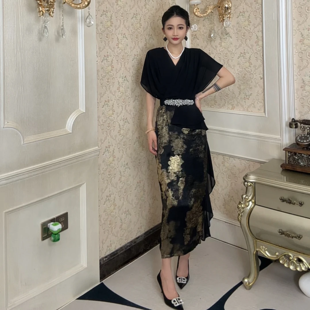 【米兰时装】复古风优雅时尚高奢定制夏季新品显瘦连衣裙优雅61556