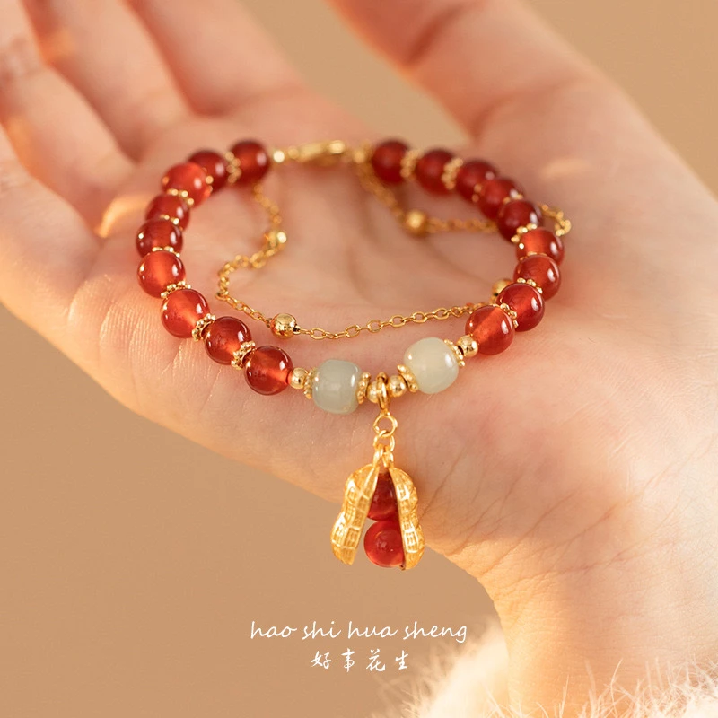 合金手链 CW.MM 国风好事花生双层叠带手链