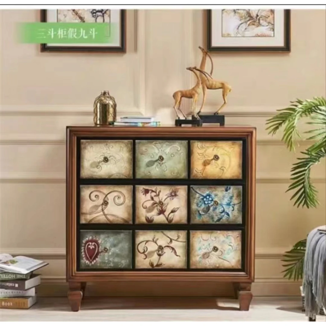 美式乡村复古家用简约三斗柜做旧门厅玄关收纳柜2310