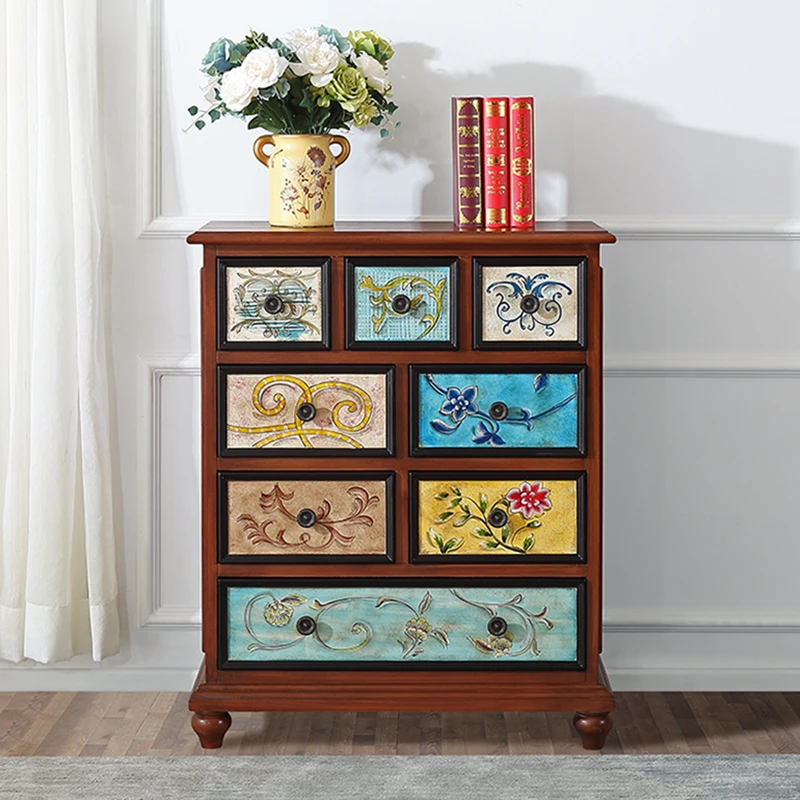 美式彩绘八斗柜玄关柜地中海卧室抽屉收纳装饰柜2256