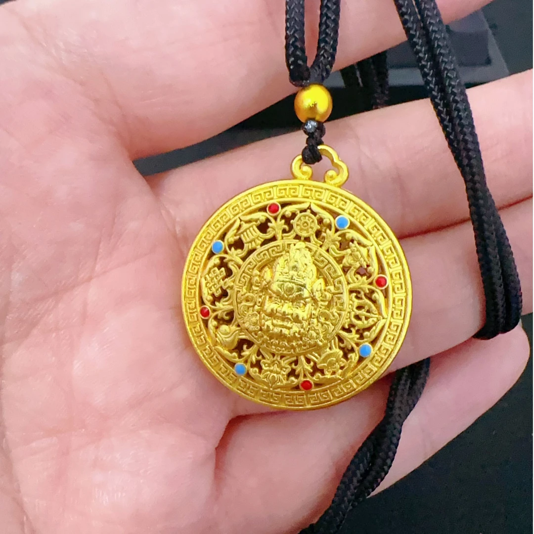 铜合金吊坠 古法精工花丝烧蓝八宝黄财神吊坠