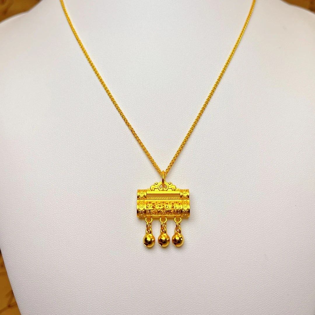 铜合金吊坠 古法镂空花丝点钻平安健康铃铛小锁包吊坠