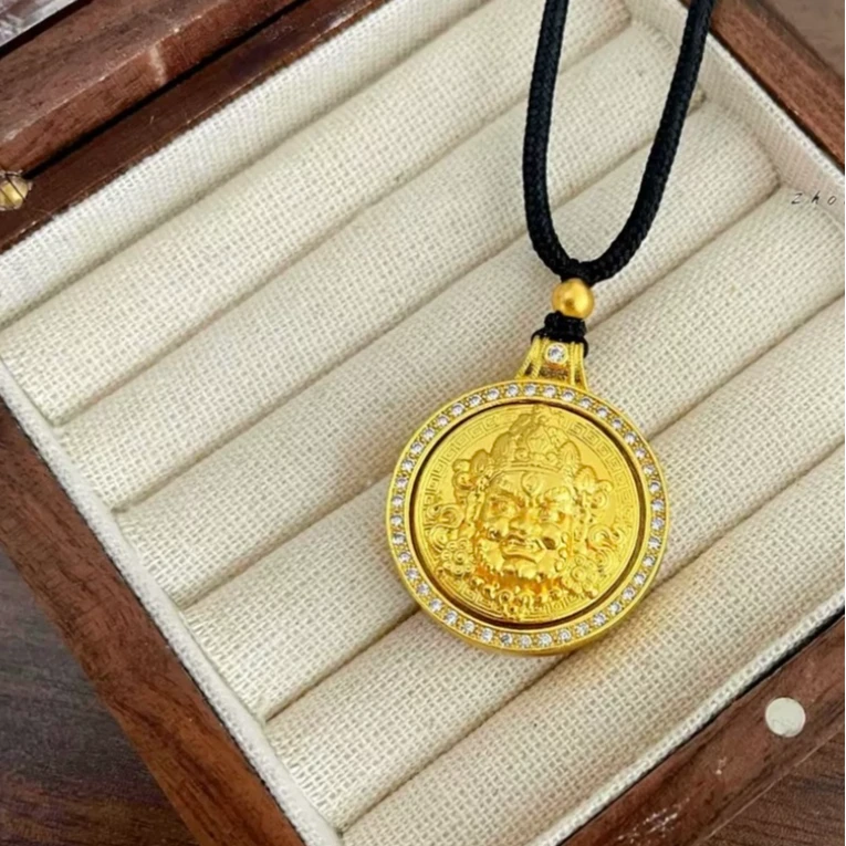 铜合金吊坠 古法精工点钻可旋转六字箴言黄财神吊坠