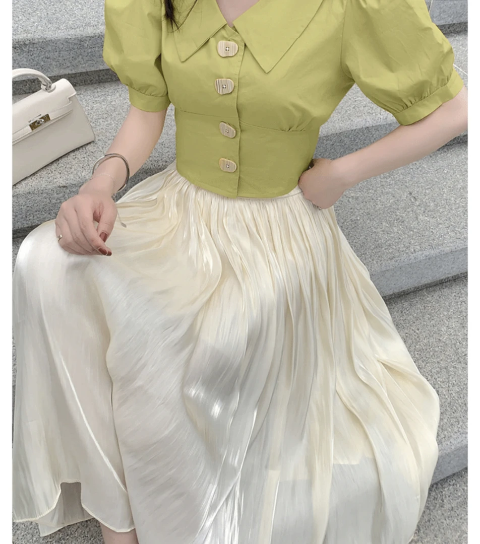 春季褶皱高腰显瘦半身裙流光a字裙高腰裙