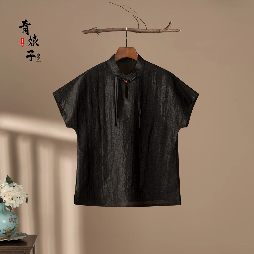 青娘子香云纱龟裂纹简约套头上衣50454