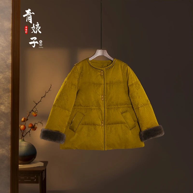 青娘子[雅南]中国风提花新中式宽松复古短款可收腰秋冬棉服51481