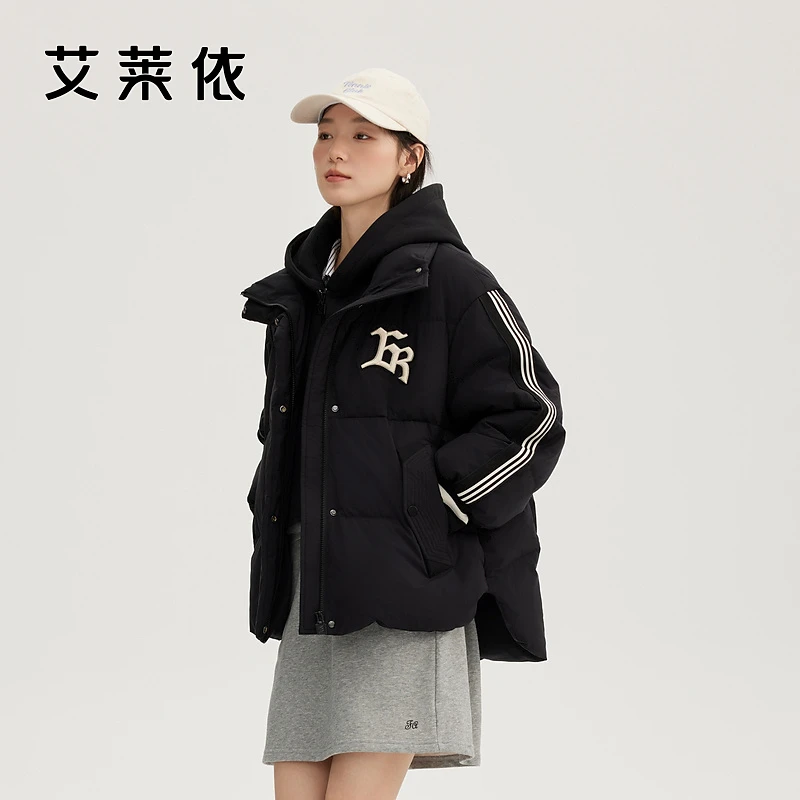 艾莱依2024冬季新款假两件运动羽绒服女户外运动休闲保暖防风外套