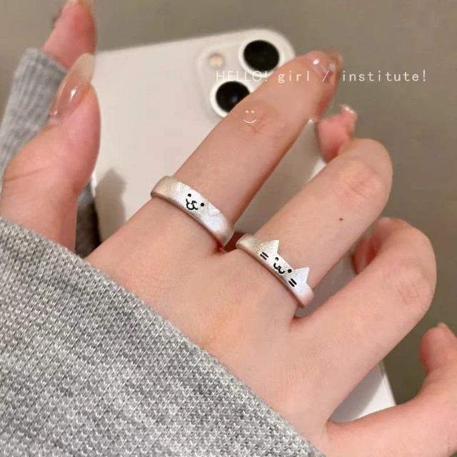 足银戒指 足银戒指小猫小狗足银戒指可爱少女时尚情侣闺蜜礼物