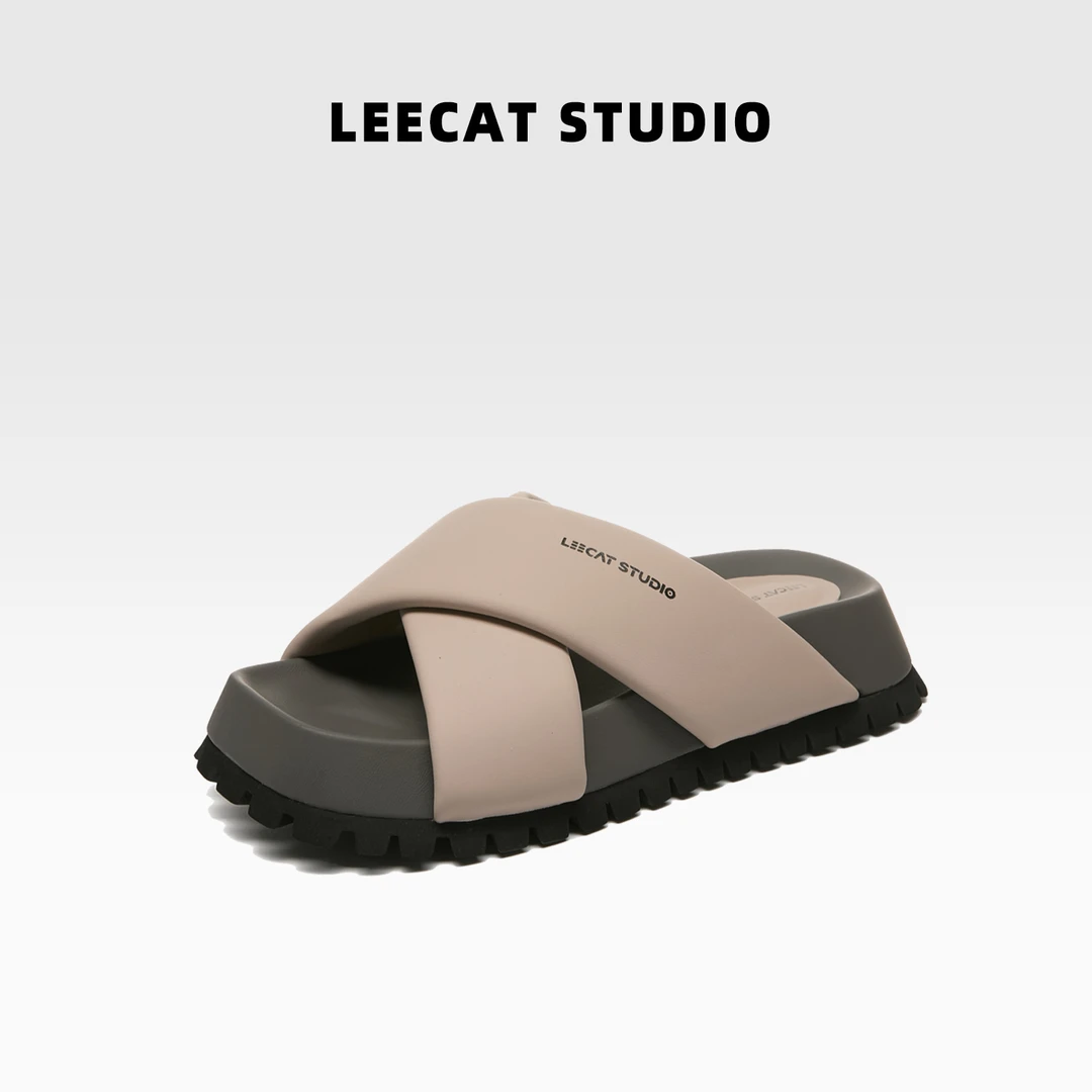 LeeCat Studio | 2025爆款交叉带厚底面包外穿半拖拖鞋女W2450043