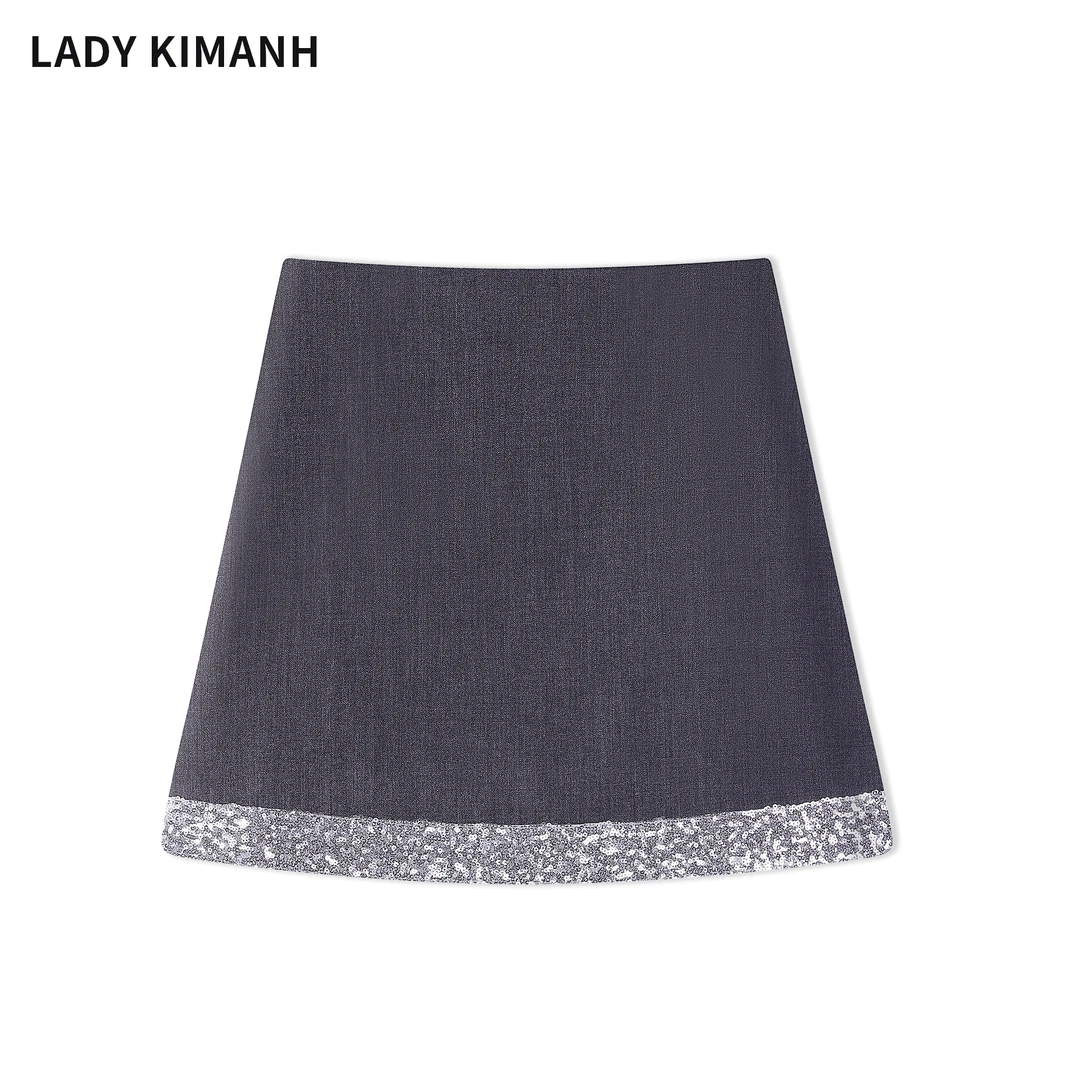 新款半身裙时尚百搭轻奢灰色亮片裙显瘦减龄灰色裤裙拼接气质韩版