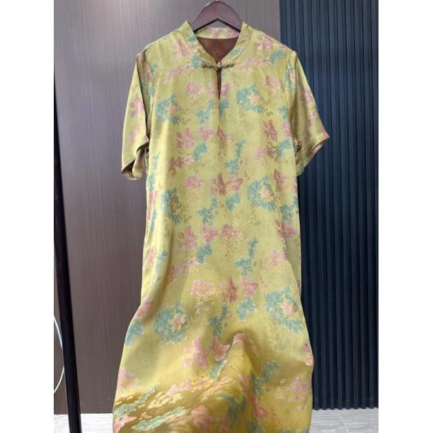 【鎏金】新款夏季重磅提花中国风复古盘扣老料气质宽松连衣裙