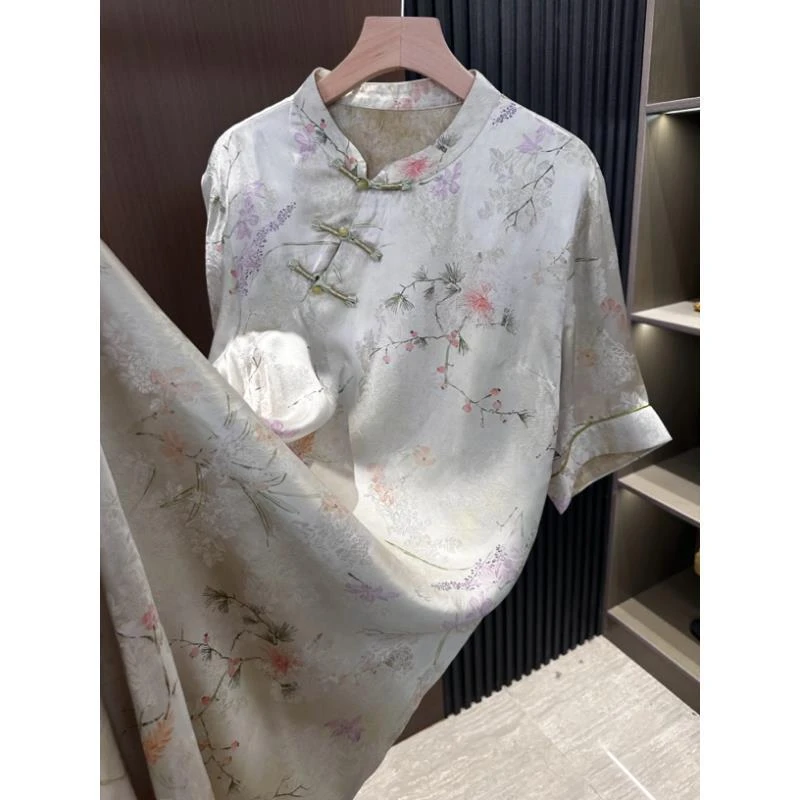 花江南 新中式改良旗袍国风宽松遮肉减龄连衣裙
