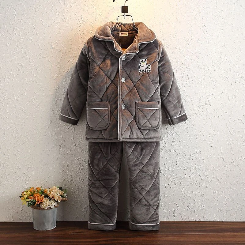 冬季儿童睡衣三层加厚夹棉宝宝男孩女童大童珊瑚绒保暖宝宝冬睡衣