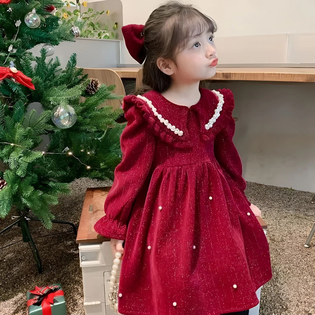女童连衣裙秋冬款2024新款加绒冬裙女孩公主裙裙子秋装钉珠丝儿童