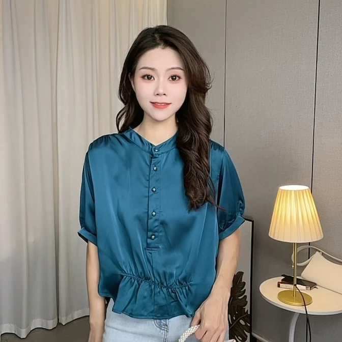 [2541]夏季衬衫休闲新款减龄女神时尚衬衣洋气气质显瘦上衣遮肚