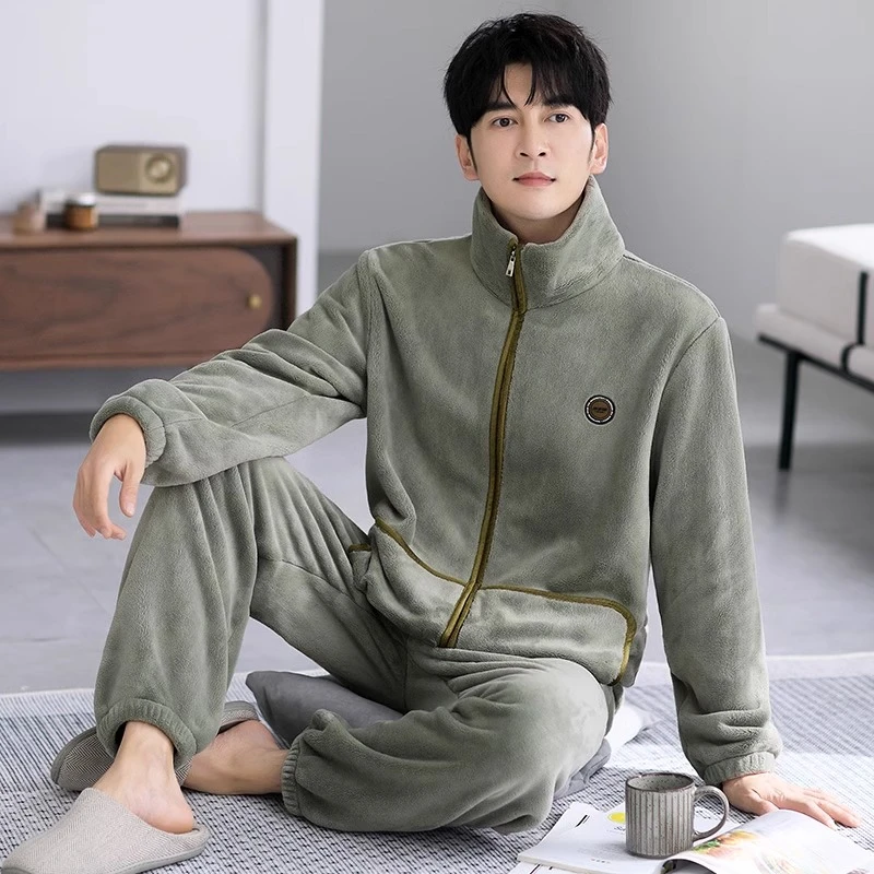 睡衣男士秋冬款冬季珊瑚绒加绒加厚保暖法兰绒家居服男款冬天套装