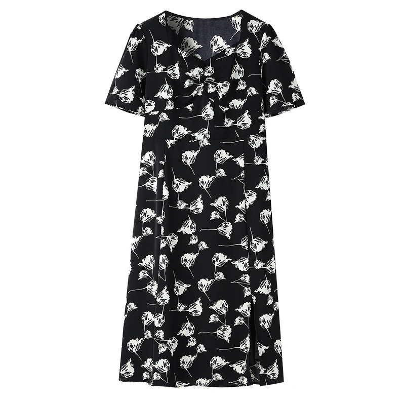 微胖大码宽松显瘦a字裙子女装新款夏季法式时尚碎花连衣裙LWP112