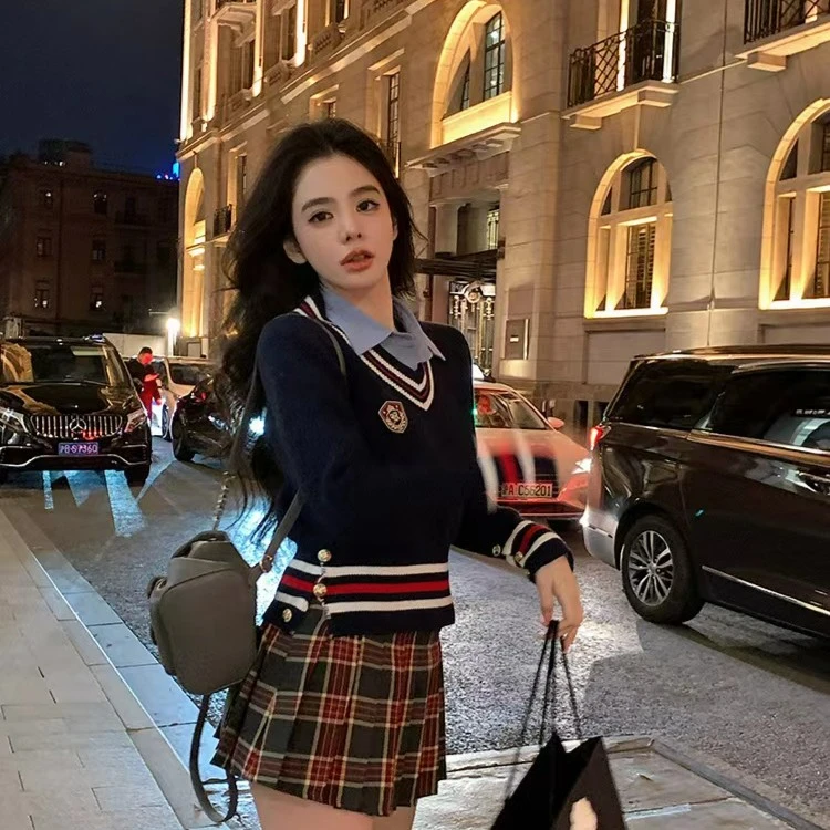 芭蕾舞曲*学院风套头毛衣小香风长袖针织上衣时尚高级感炸街套装