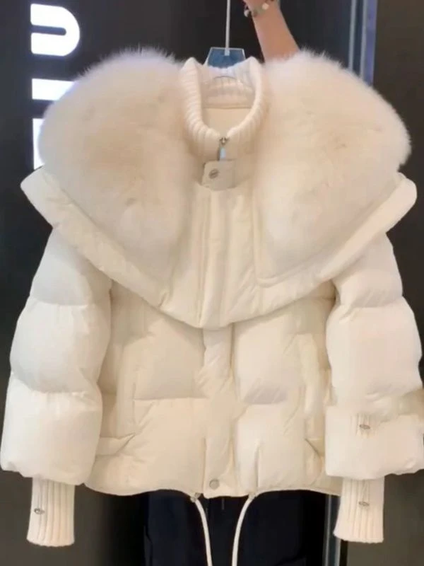 波司豋2023爆款小香风高端轻薄短款小个子毛毛领白色羽绒服外套女