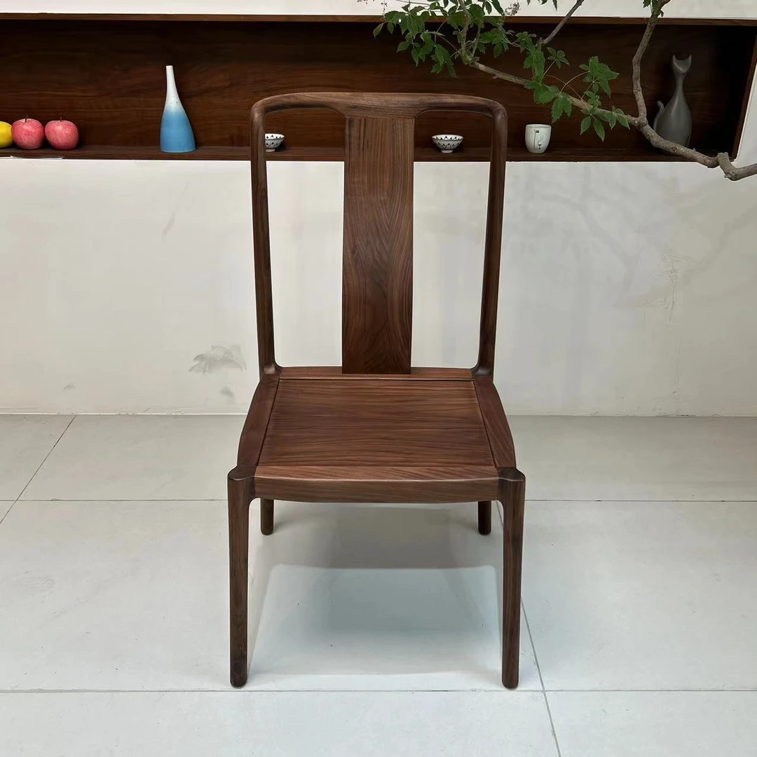 北美黑胡桃如意餐椅子（新中式家用简约桌椅餐厅官帽实木椅书椅）