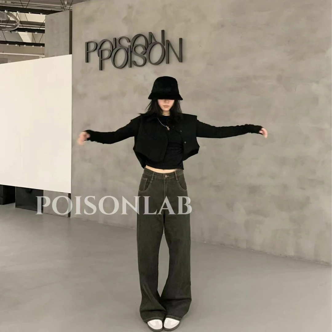 【POISON时尚空间】LOK HYSEO 24SS新款苔藓绿直筒牛仔裤/ 公价1980
