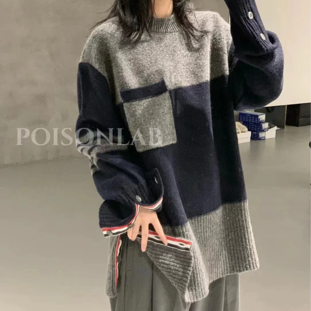 【杭州PoisonLab买手店】Thom Browne灰蓝色拼色长款毛衣/专柜11250