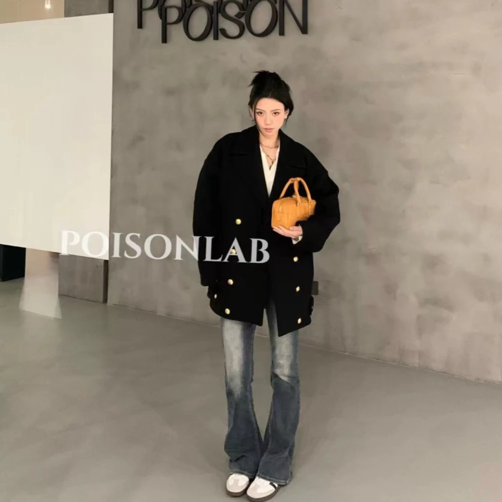 【POISON时尚空间】CELINE思琳纯色双排扣小廓形羊毛大衣/专柜27500