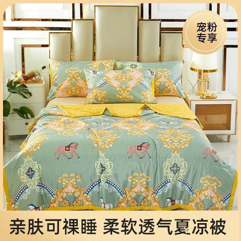 轻奢丝滑夏凉被空调被可机洗水洗空调被凉感丝轻奢薄款绣花亲肤XH