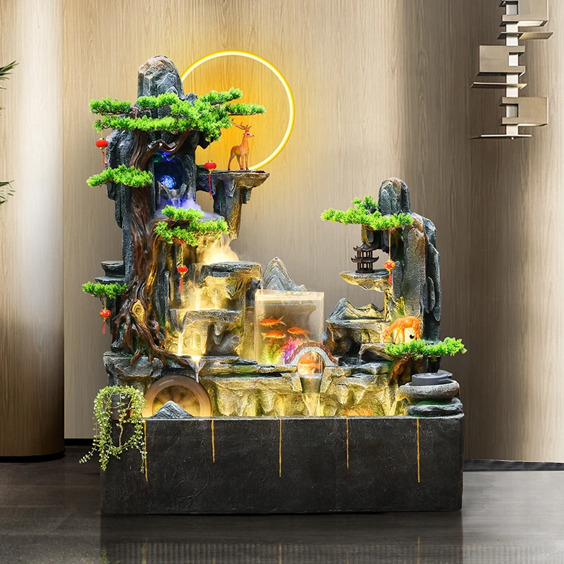 假山流水摆件家用落地循环流水摆件办公室前台会所玄关摆件