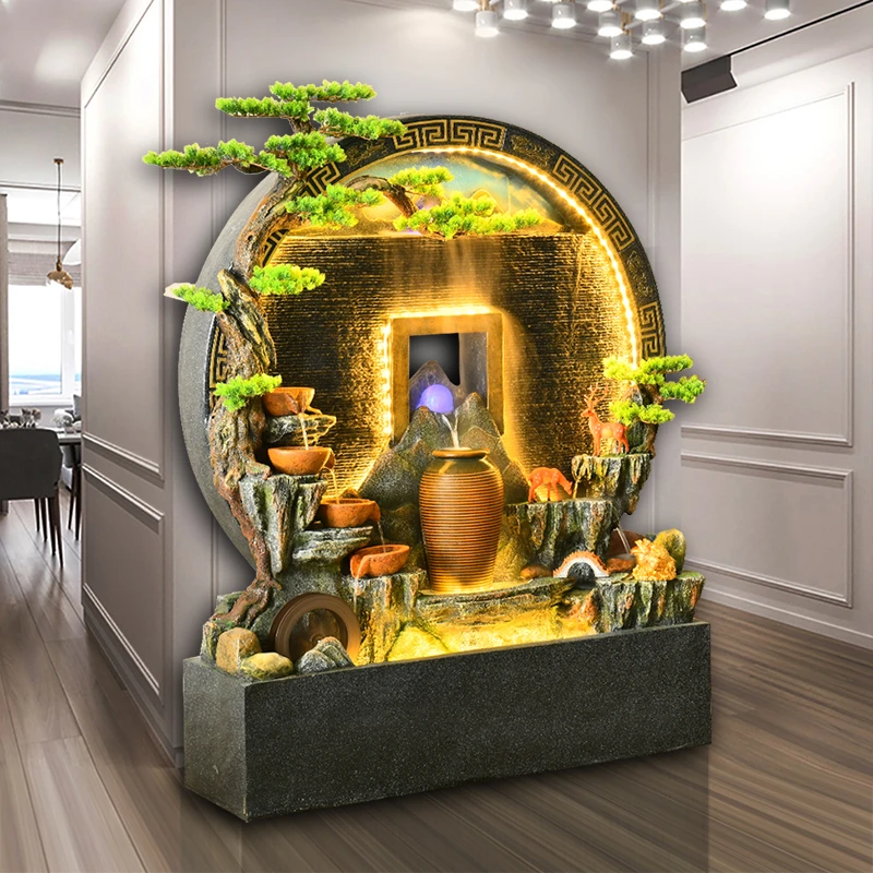 圆形流水水幕墙可刻字办公室家用流水摆件